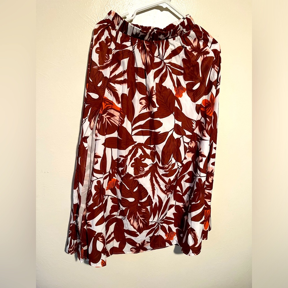 Shein Tropical Print Brown Slit Skirt